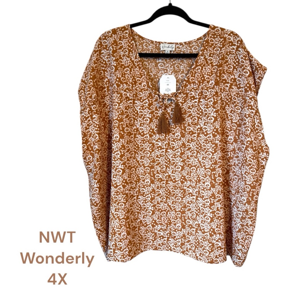 NWT Wonderly Cap Sleeve Top w/Tassel Tie  PLUS: 2X or 4X    #CL